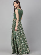 Janasya Women's Olive Green Crepe Solid Lehenga Choli With Pant | Grocsy