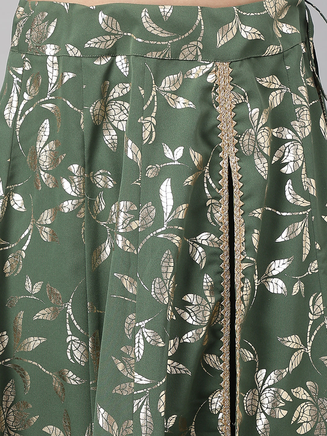 Janasya Women's Olive Green Crepe Solid Lehenga Choli With Pant | Grocsy
