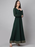 Janasya Women's Bottle Green Georgette Solid Anarkali Festive Kurta Set | Grocsy