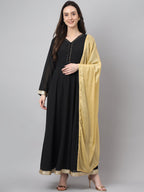 Janasya Women's Black Georgette Solid Anarkali Festive Kurta Set | Grocsy