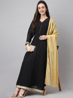 Janasya Women's Black Georgette Solid Anarkali Festive Kurta Set | Grocsy