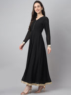 Janasya Women's Black Georgette Solid Anarkali Festive Kurta Set | Grocsy