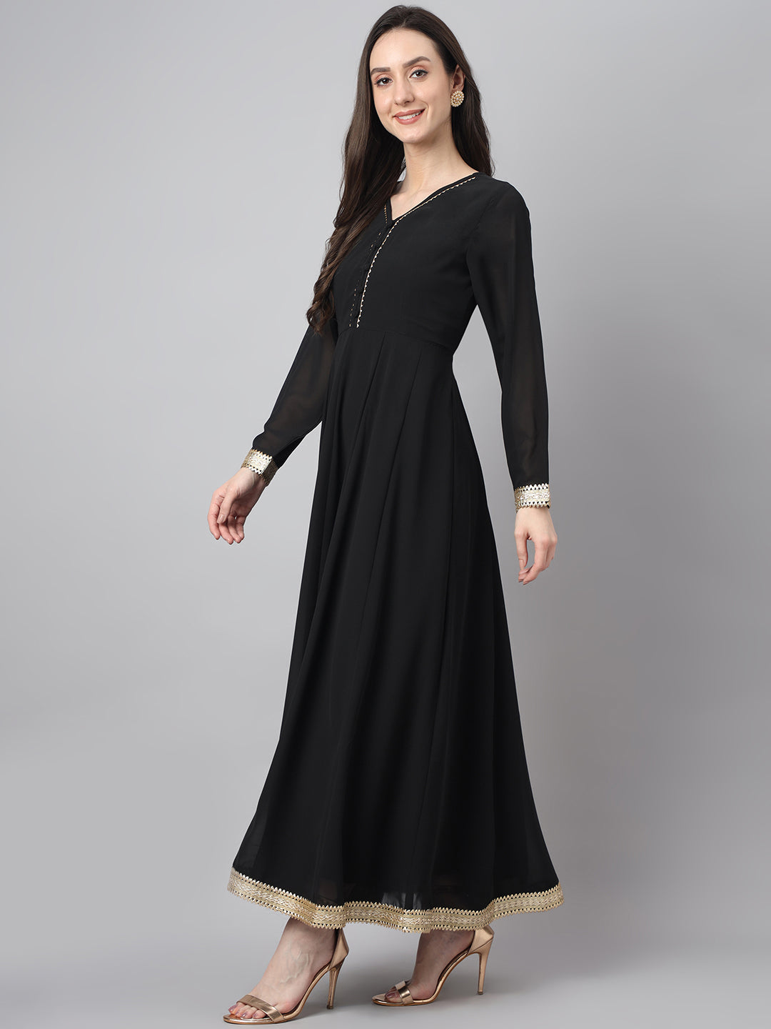 Janasya Women's Black Georgette Solid Anarkali Festive Kurta Set | Grocsy