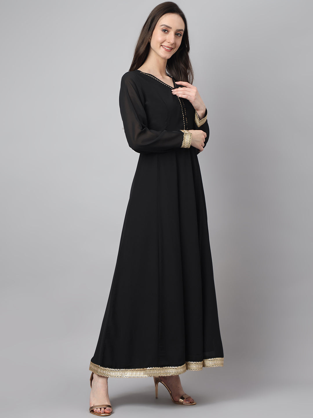 Janasya Women's Black Georgette Solid Anarkali Festive Kurta Set | Grocsy