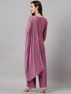 Janasya Women's Purple Georgette Foil Printed Straight Festive Kurta Set | Grocsy