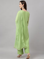 Janasya Women's Green Georgette Foil Printed Straight Festive Kurta Set | Grocsy