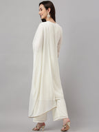 Janasya Women's Off White Georgette Foil Printed Straight Festive Kurta Set | Grocsy