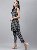 Janasya Women's Black Cotton Ethnic Motifs High Low Casual Kurta Set | Grocsy