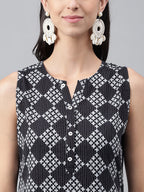 Janasya Women's Black Cotton Ethnic Motifs High Low Casual Kurta Set | Grocsy