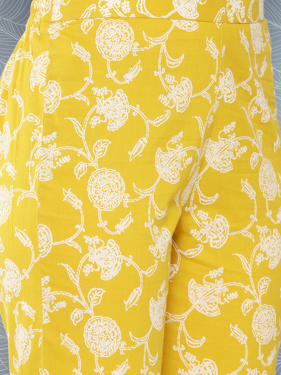 Janasya Women's Mustard Cotton Floral Printed High Low Casual Tunic Set | Grocsy