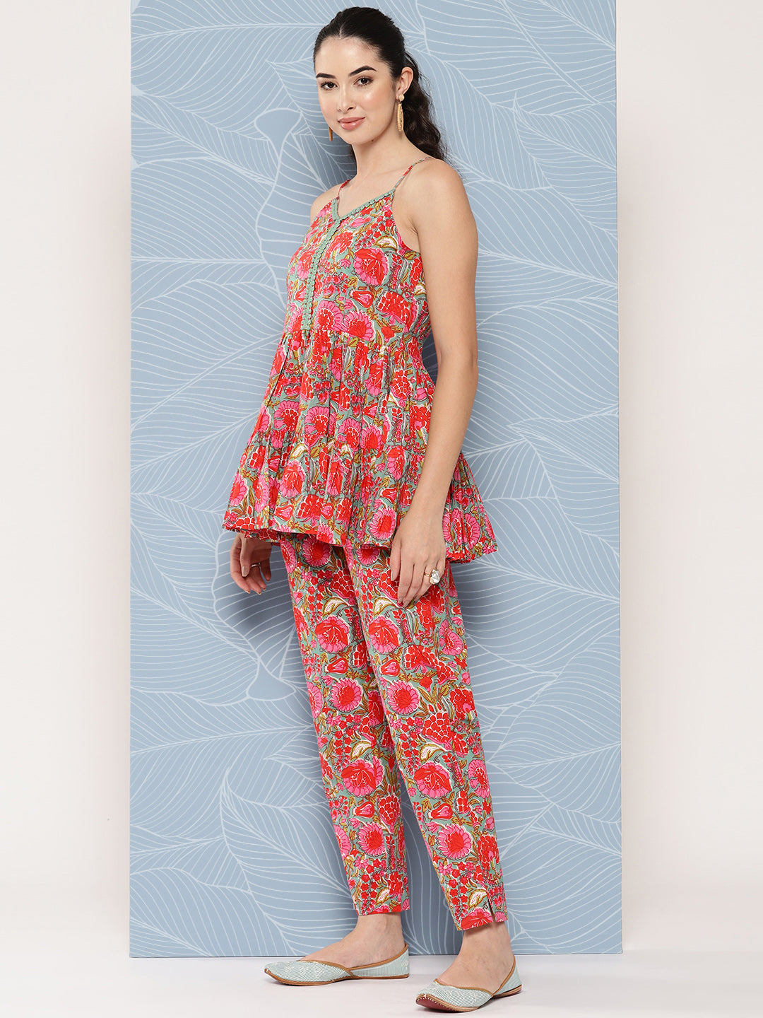 Janasya Women's Multicolor Cotton Floral Printed Peplum Casual Top Set | Grocsy