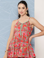 Janasya Women's Multicolor Cotton Floral Printed Peplum Casual Top Set | Grocsy