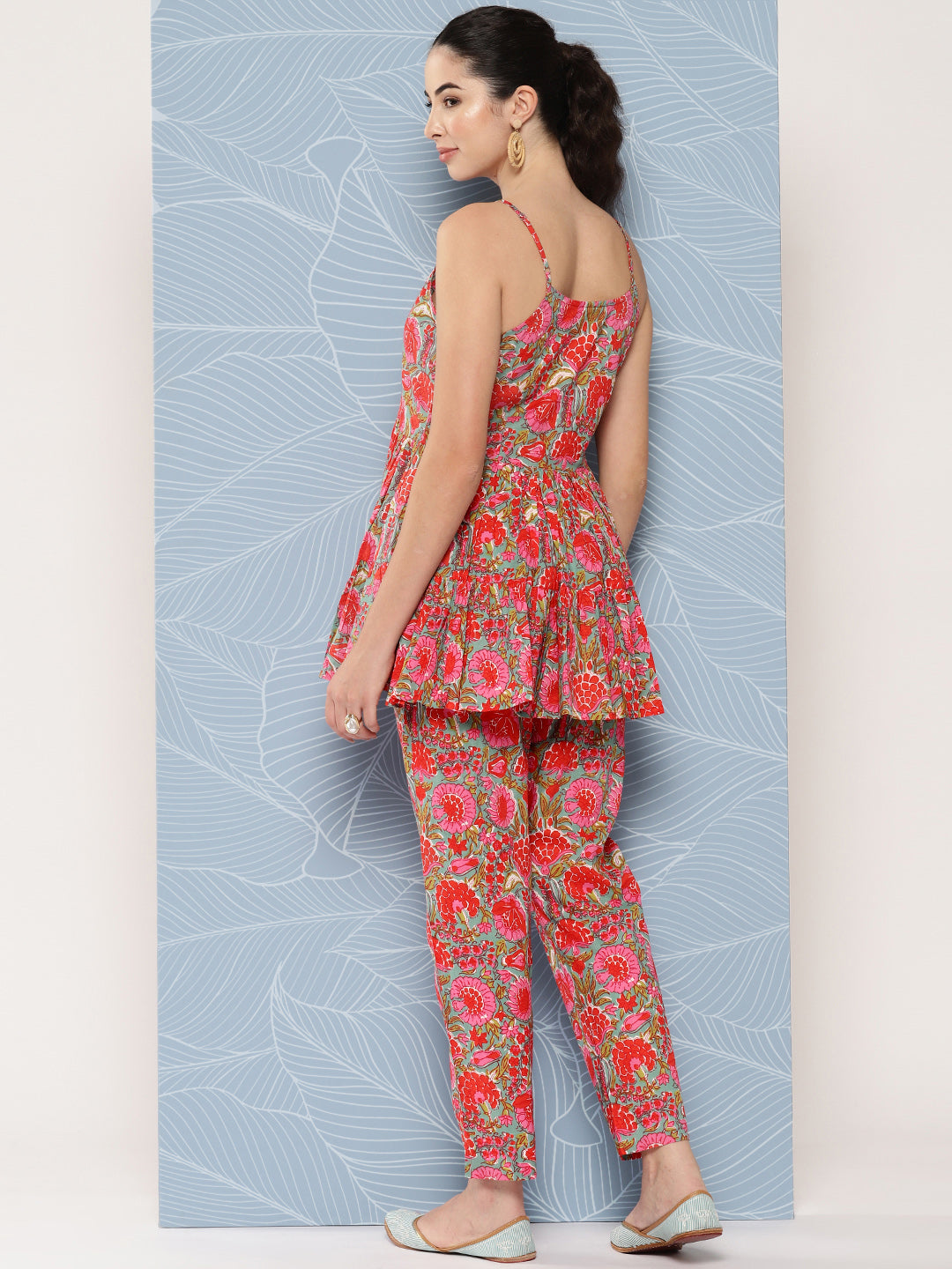 Janasya Women's Multicolor Cotton Floral Printed Peplum Casual Top Set | Grocsy