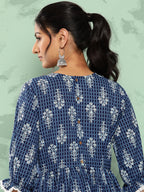 Janasya Women's Blue Cotton Floral Printed Peplum Casual Top Set | Grocsy