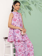 Janasya Women's Lavender Crepe Digital Printed A-line Casual Top Set | Grocsy