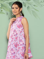 Janasya Women's Lavender Crepe Digital Printed A-line Casual Top Set | Grocsy