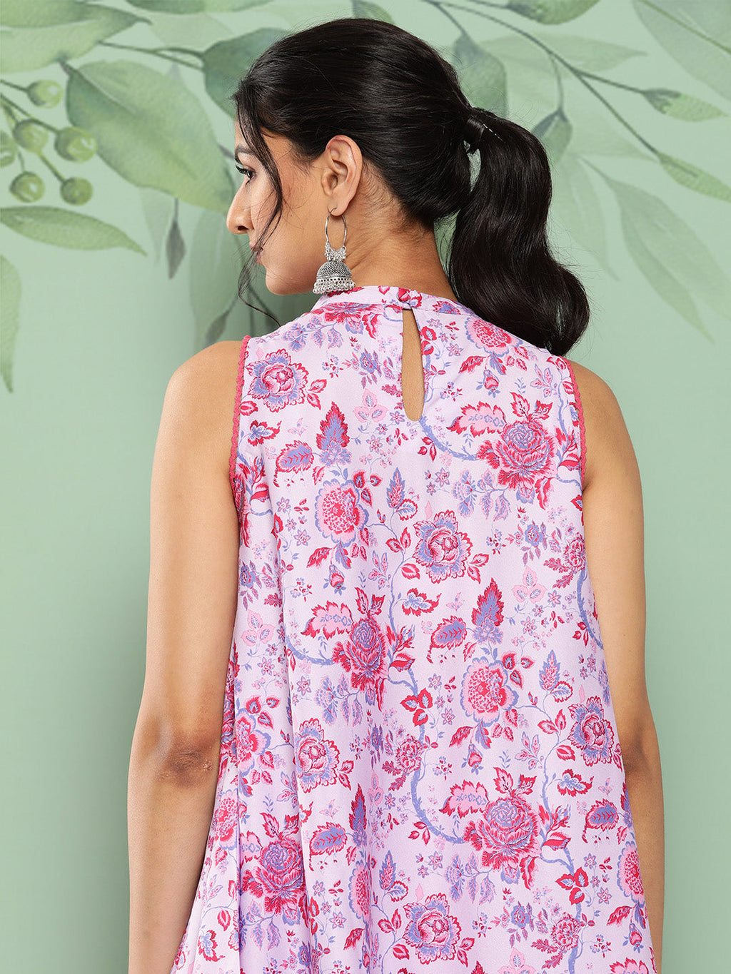 Janasya Women's Lavender Crepe Digital Printed A-line Casual Top Set | Grocsy