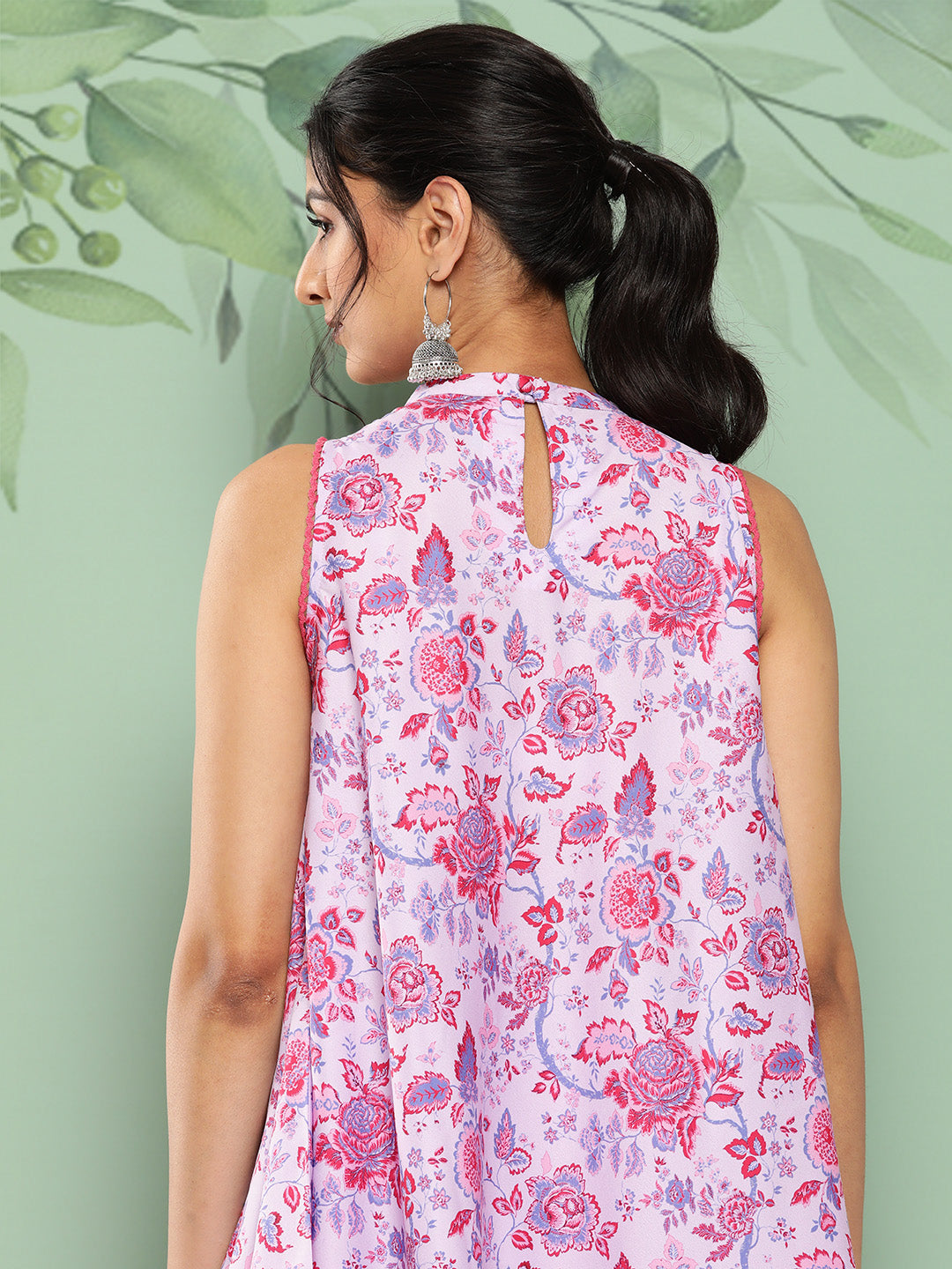 Janasya Women's Lavender Crepe Digital Printed A-line Casual Top Set | Grocsy
