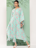 Janasya Women's Sea Green Crepe Digital Printed Kaftan Casual Kaftan Set | Grocsy