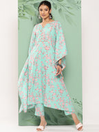 Janasya Women's Sea Green Crepe Digital Printed Kaftan Casual Kaftan Set | Grocsy