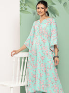 Janasya Women's Sea Green Crepe Digital Printed Kaftan Casual Kaftan Set | Grocsy