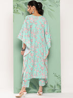 Janasya Women's Sea Green Crepe Digital Printed Kaftan Casual Kaftan Set | Grocsy