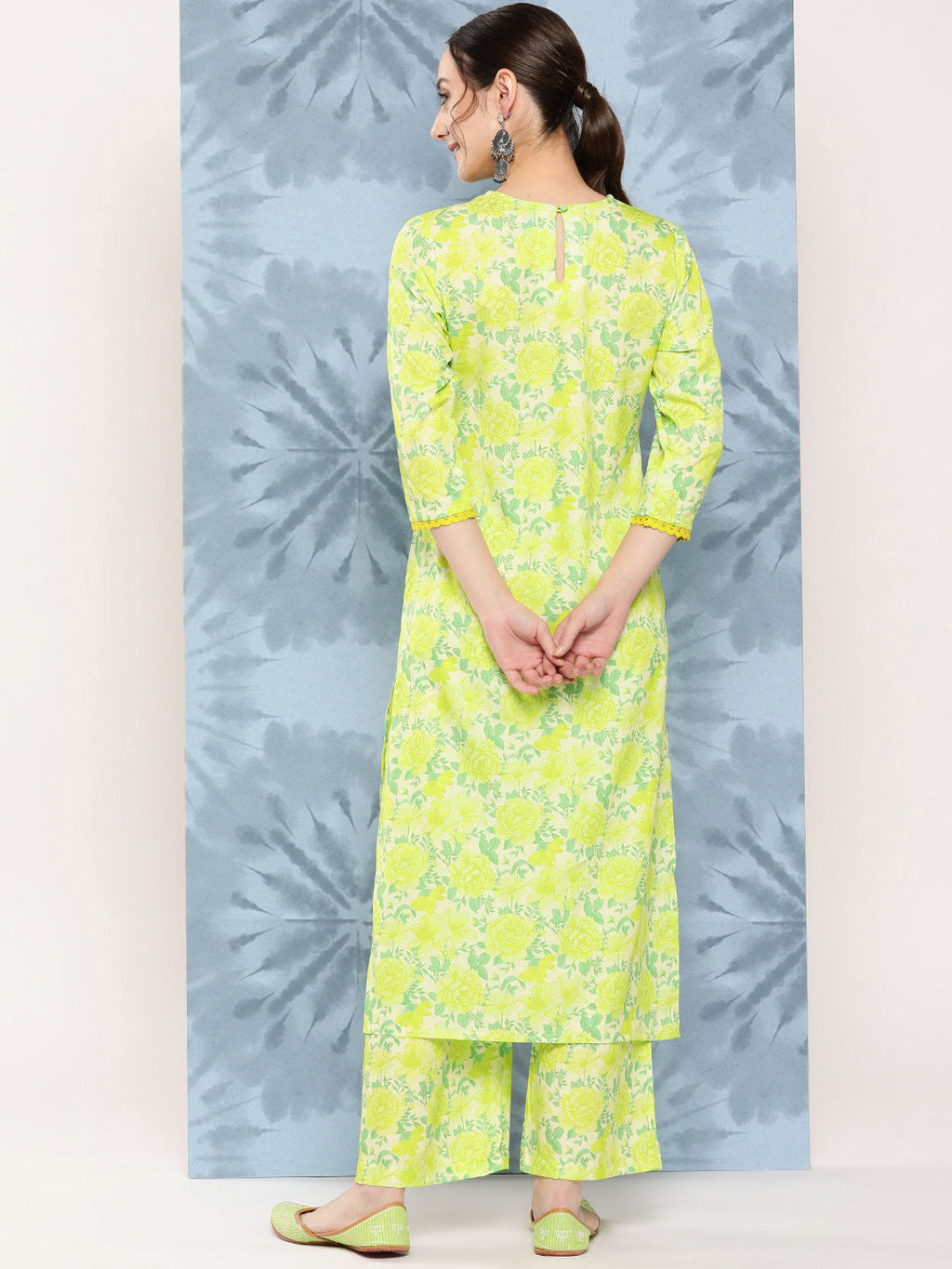 Janasya Women's Lemon Green Crepe Digital Printed Straight Casual Kurta Set | Grocsy