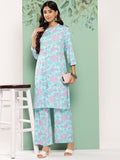 Janasya Women's Sky Blue Crepe Digital Printed Straight Casual Kurta Set | Grocsy
