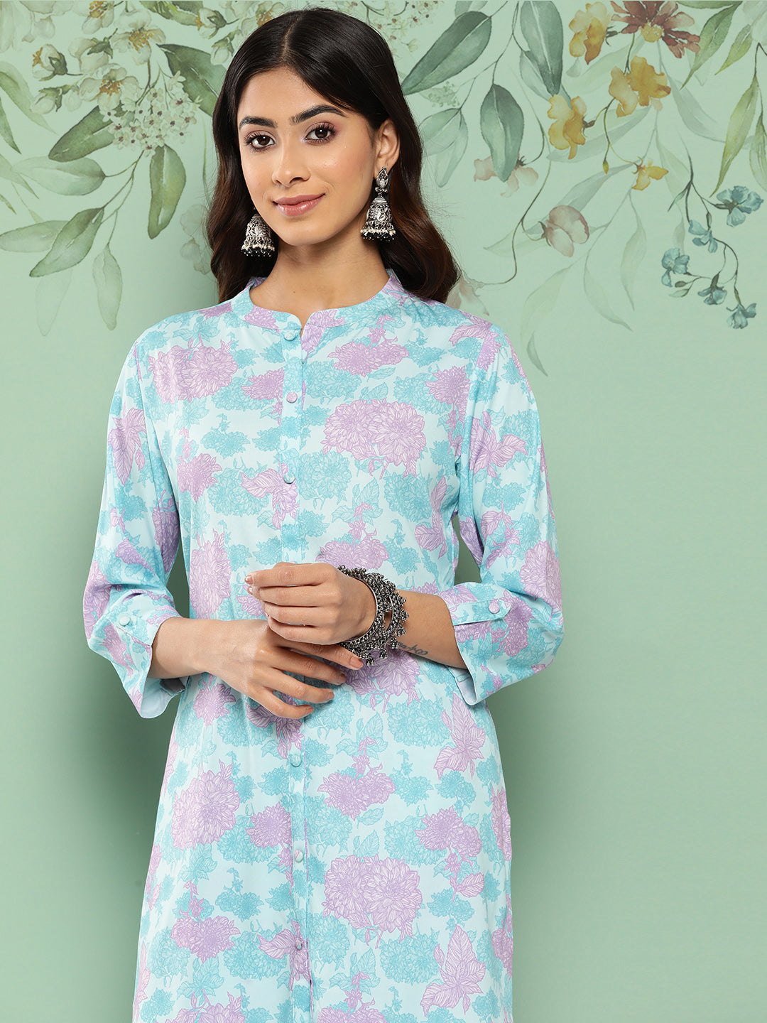 Janasya Women's Sky Blue Crepe Digital Printed Straight Casual Kurta Set | Grocsy