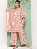 Janasya Women's Peach Crepe Digital Printed Kaftan Casual Kaftan Set | Grocsy
