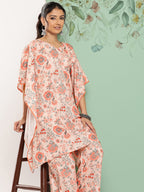 Janasya Women's Peach Crepe Digital Printed Kaftan Casual Kaftan Set | Grocsy