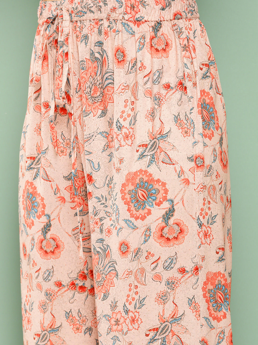 Janasya Women's Peach Crepe Digital Printed Kaftan Casual Kaftan Set | Grocsy