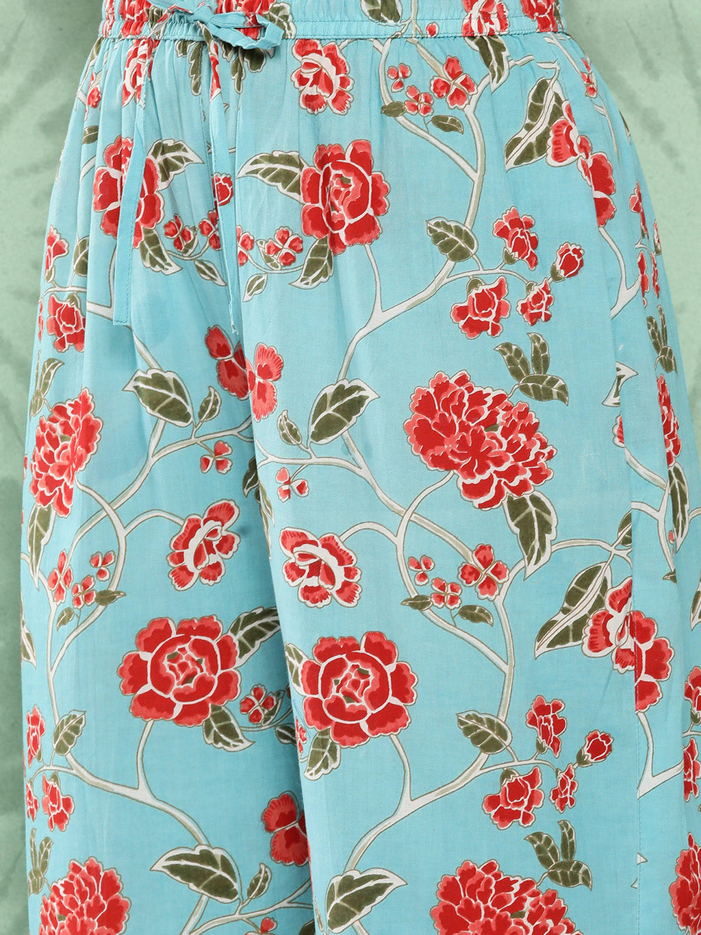 Janasya Women's Sky Blue Cotton Floral Printed Straight Casual Kurta Set | Grocsy