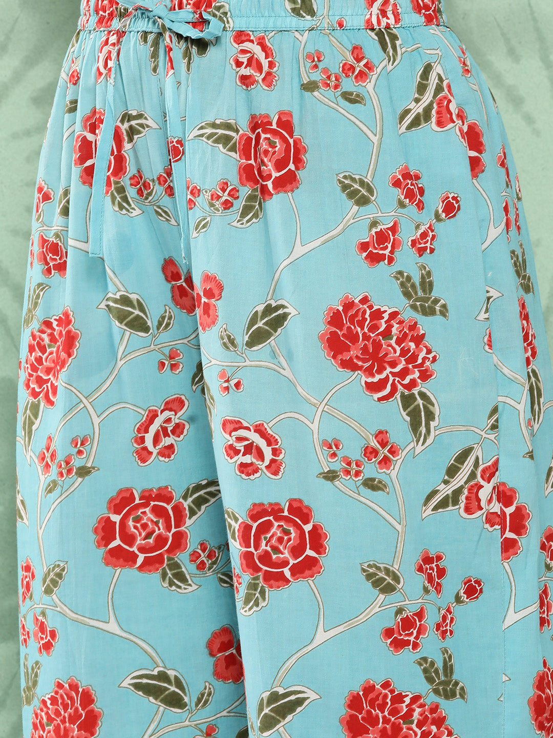 Janasya Women's Sky Blue Cotton Floral Printed Straight Casual Kurta Set | Grocsy