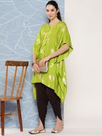 Janasya Women's Lime Green Rayon Foil Printed Kaftan Festive Kurta Set | Grocsy