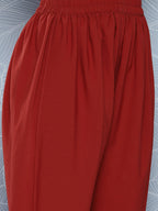 Janasya Women's Brick Red Crepe Foil Printed A-line Festive Tunic Set | Grocsy