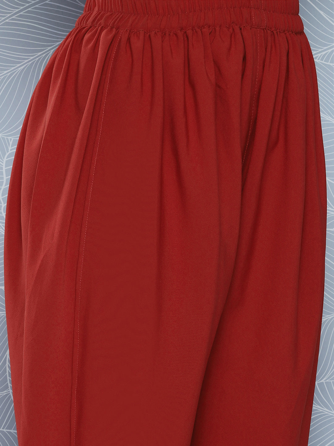 Janasya Women's Brick Red Crepe Foil Printed A-line Festive Tunic Set | Grocsy