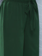 Janasya Women's Bottle Green Crepe Foil Printed A-line Festive Short Kurta Set | Grocsy