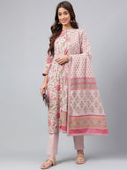 Janasya Women's Mauve Cotton Floral Printed Straight Festive Kurta Set | Grocsy