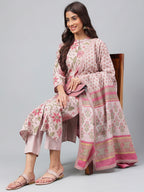 Janasya Women's Mauve Cotton Floral Printed Straight Festive Kurta Set | Grocsy