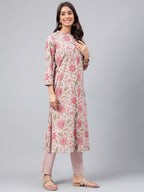 Janasya Women's Mauve Cotton Floral Printed Straight Festive Kurta Set | Grocsy