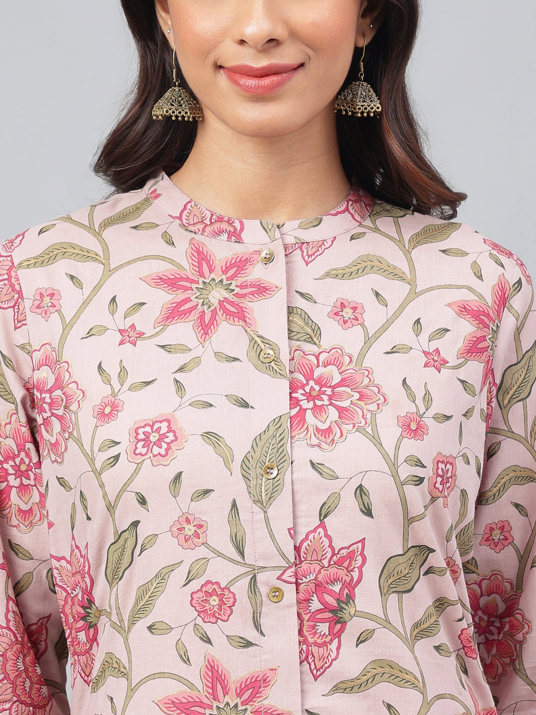 Janasya Women's Mauve Cotton Floral Printed Straight Festive Kurta Set | Grocsy