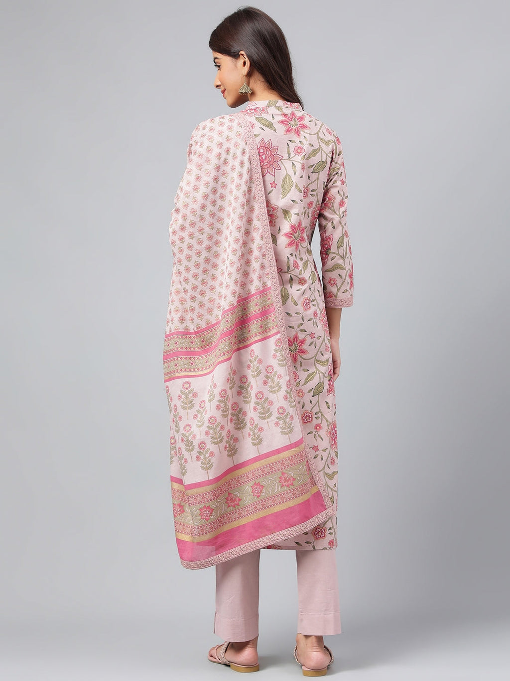 Janasya Women's Mauve Cotton Floral Printed Straight Festive Kurta Set | Grocsy