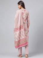Janasya Women's Mauve Cotton Floral Printed Straight Festive Kurta Set | Grocsy