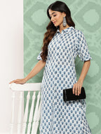 Janasya Women's White Cotton Floral Printed High Low Casual Kurta Set | Grocsy