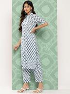 Janasya Women's White Cotton Floral Printed High Low Casual Kurta Set | Grocsy