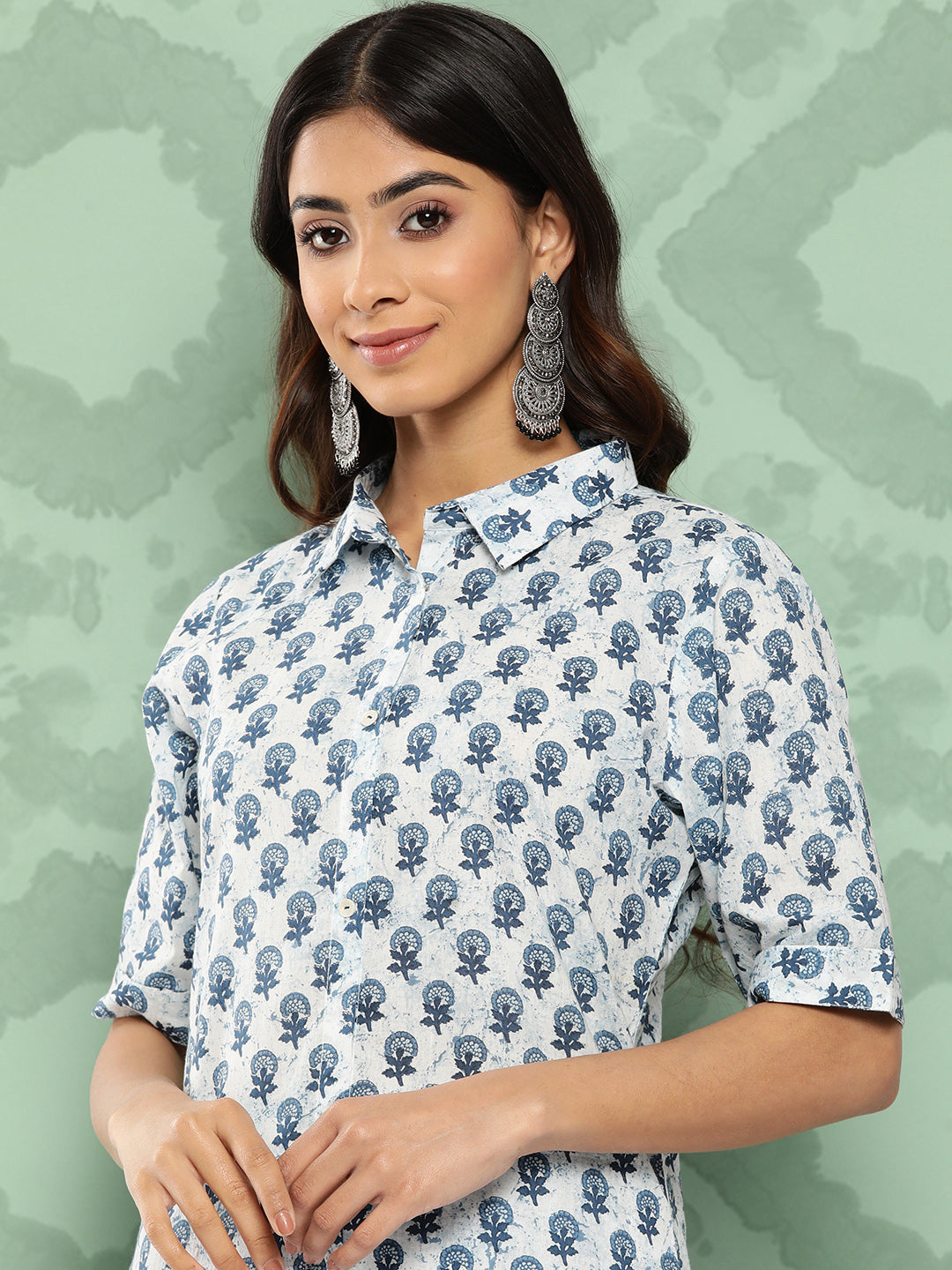 Janasya Women's White Cotton Floral Printed High Low Casual Kurta Set | Grocsy
