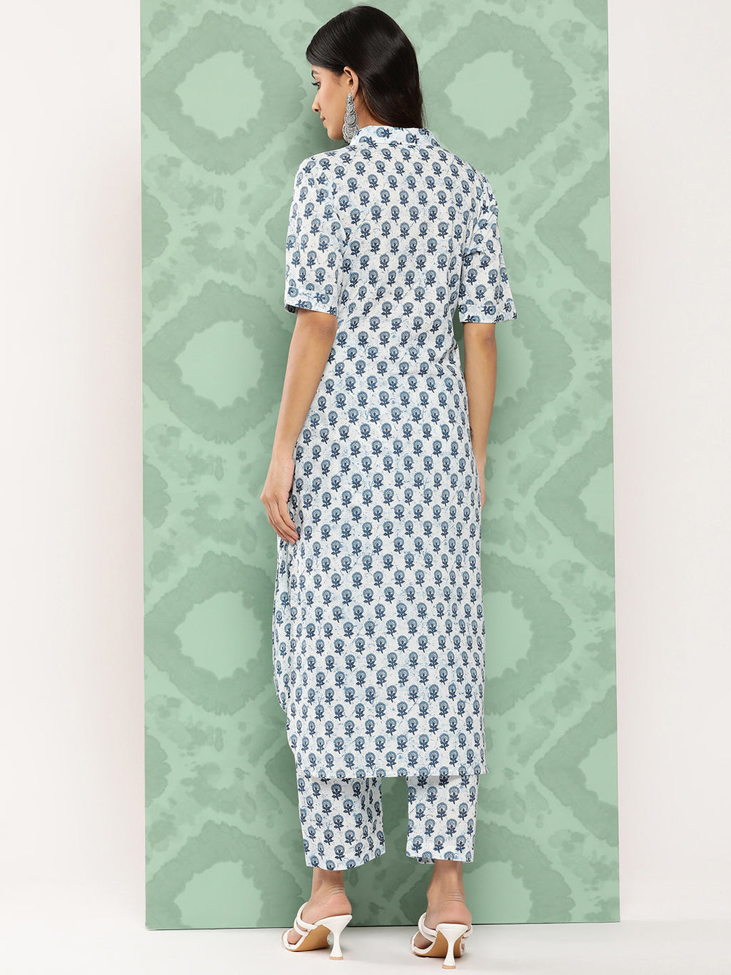 Janasya Women's White Cotton Floral Printed High Low Casual Kurta Set | Grocsy