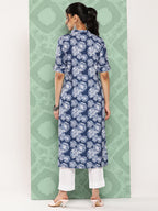 Janasya Women's Blue Crepe Digital Printed Straight Festive Kurta Set | Grocsy