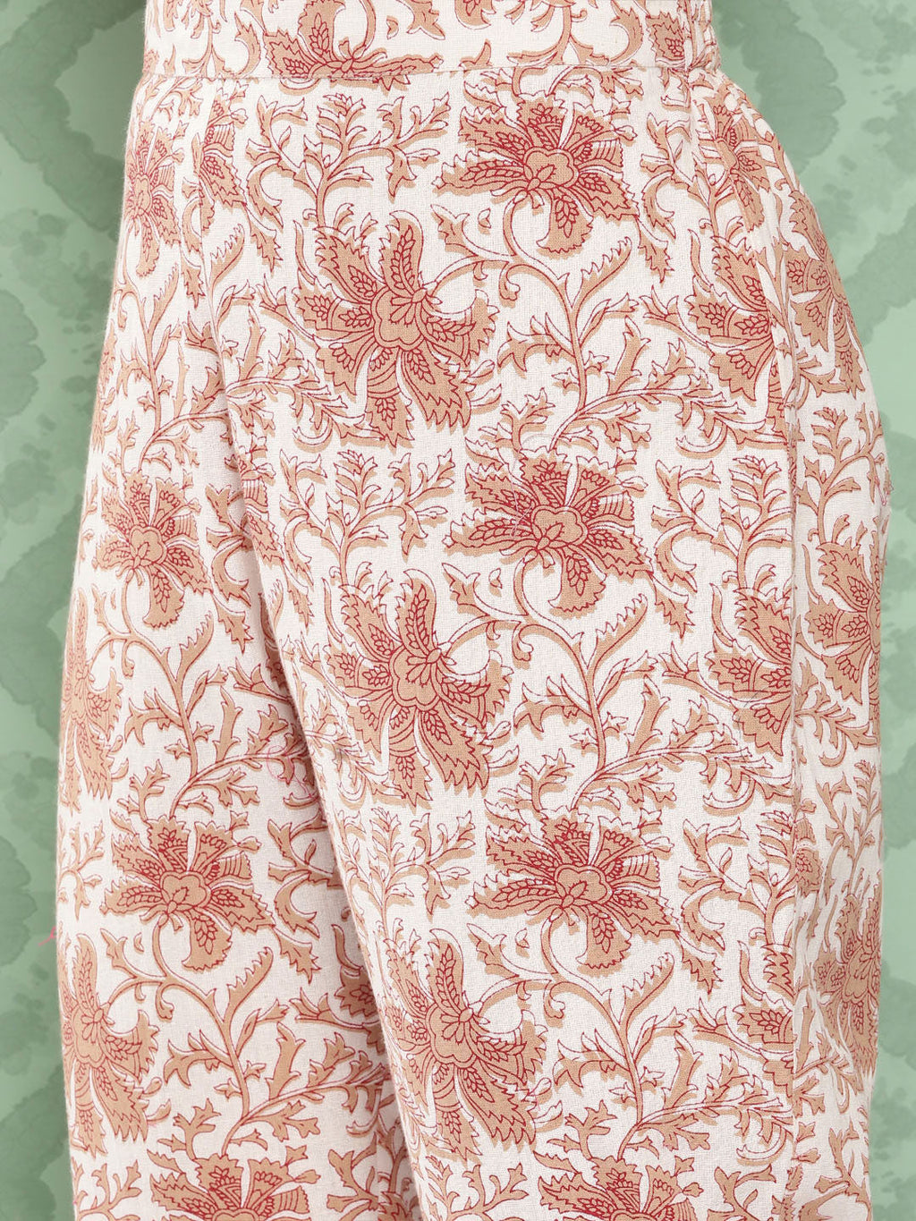 Janasya Women's White Cotton Botanical Printed Tiered Casual Kurta Set | Grocsy
